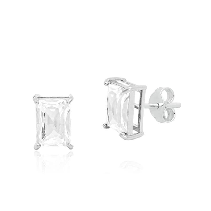 Brinco retangular zirconia branco