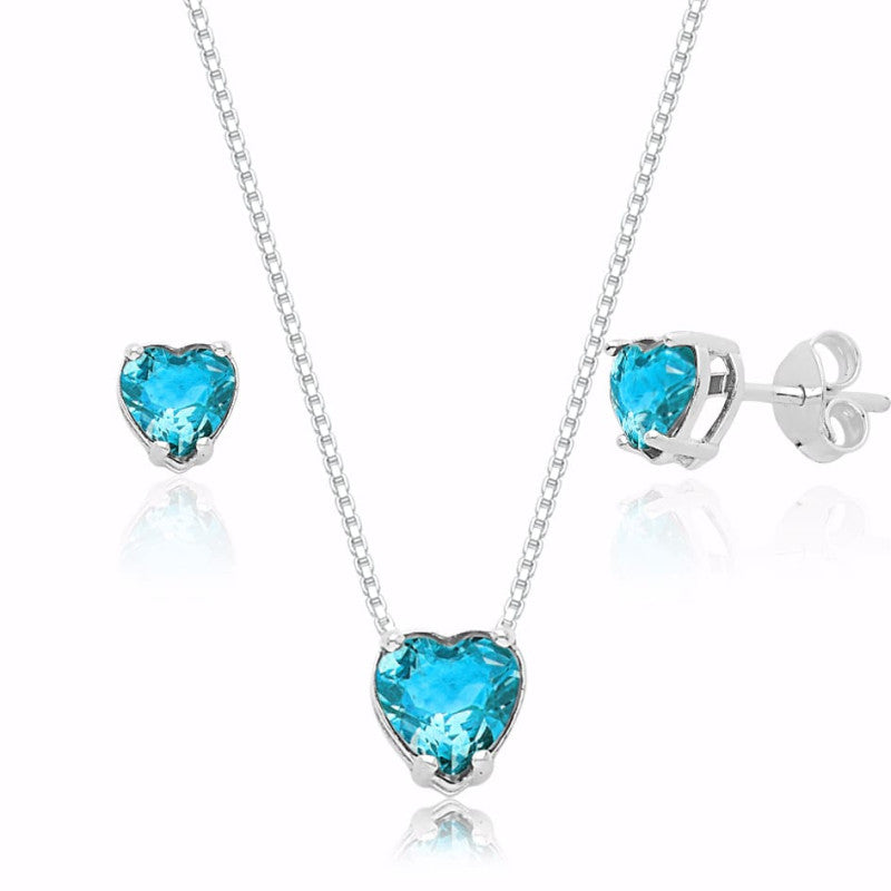 Conjunto coração cristal azul