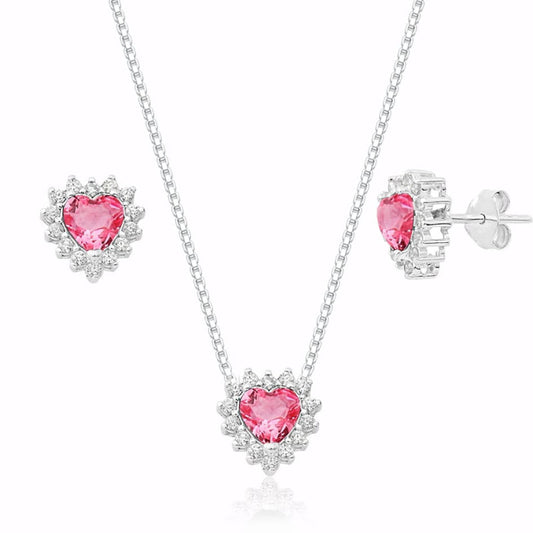 CONJUNTO ZIRCÔNIA BRANCO COM CORAÇÃO CRISTAL