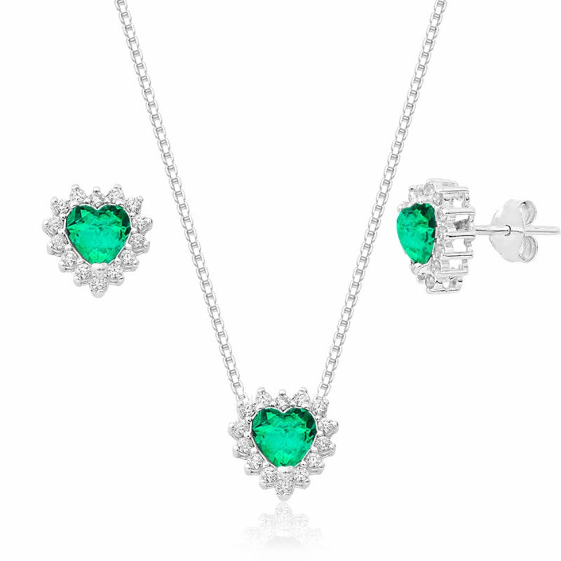 CONJUNTO ZIRCÔNIA BRANCO COM CORAÇÃO CRISTAL