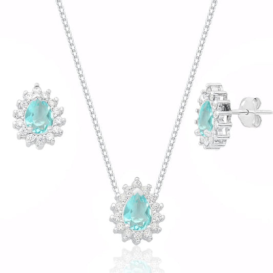 CONJUNTO ZIRCÔNIA BRANCO COM GOTA CRISTAL